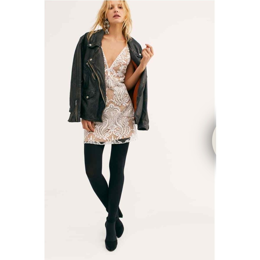 Free People Sz 2 Night Shimmers Ivory Mini Dress Bridal Party Cocktail Resort